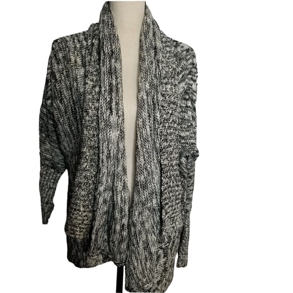 Michael Stars Cascading Shawl Open Front Cardigan Black Marled Size 1 (M/L) - Picture 1 of 12